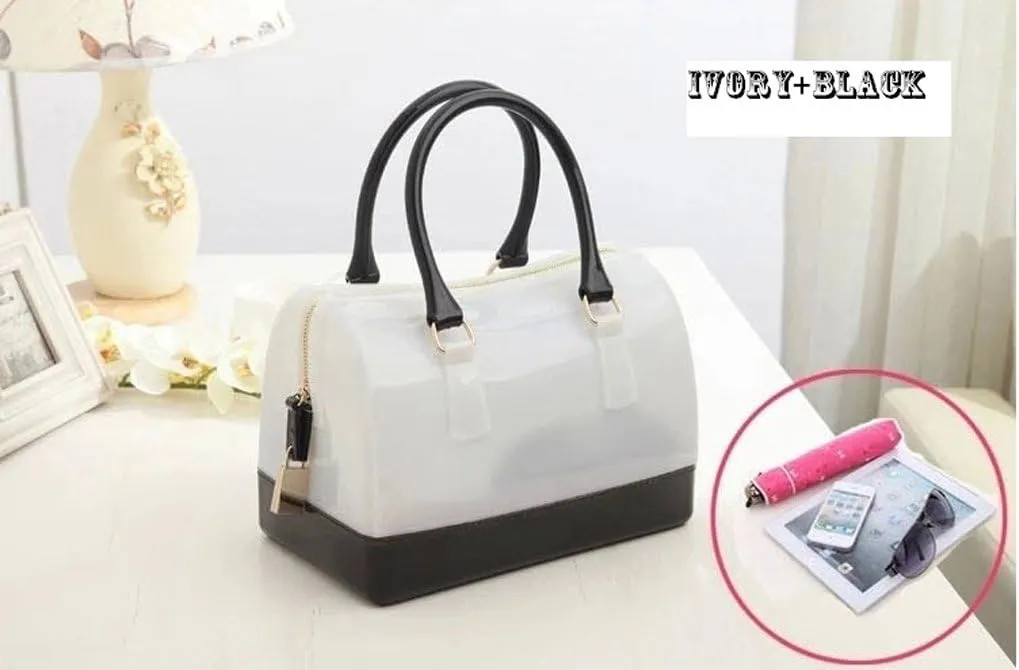 Ladies Summer Jelly Pillow-shaped Top Handle Handbag Candy Color Transparent Crystal Purse