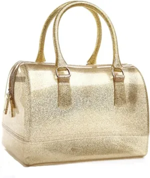 Ladies Summer Jelly Pillow-shaped Top Handle Handbag Candy Color Transparent Crystal Purse