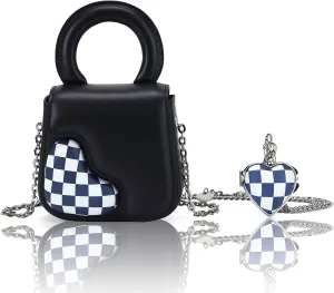 LA'FESTIN Mini Crossbody Bag for Women, Heart-Shape Leather Top-Handle Handbag with Heart-shape Mirrors & Long Chain Strap