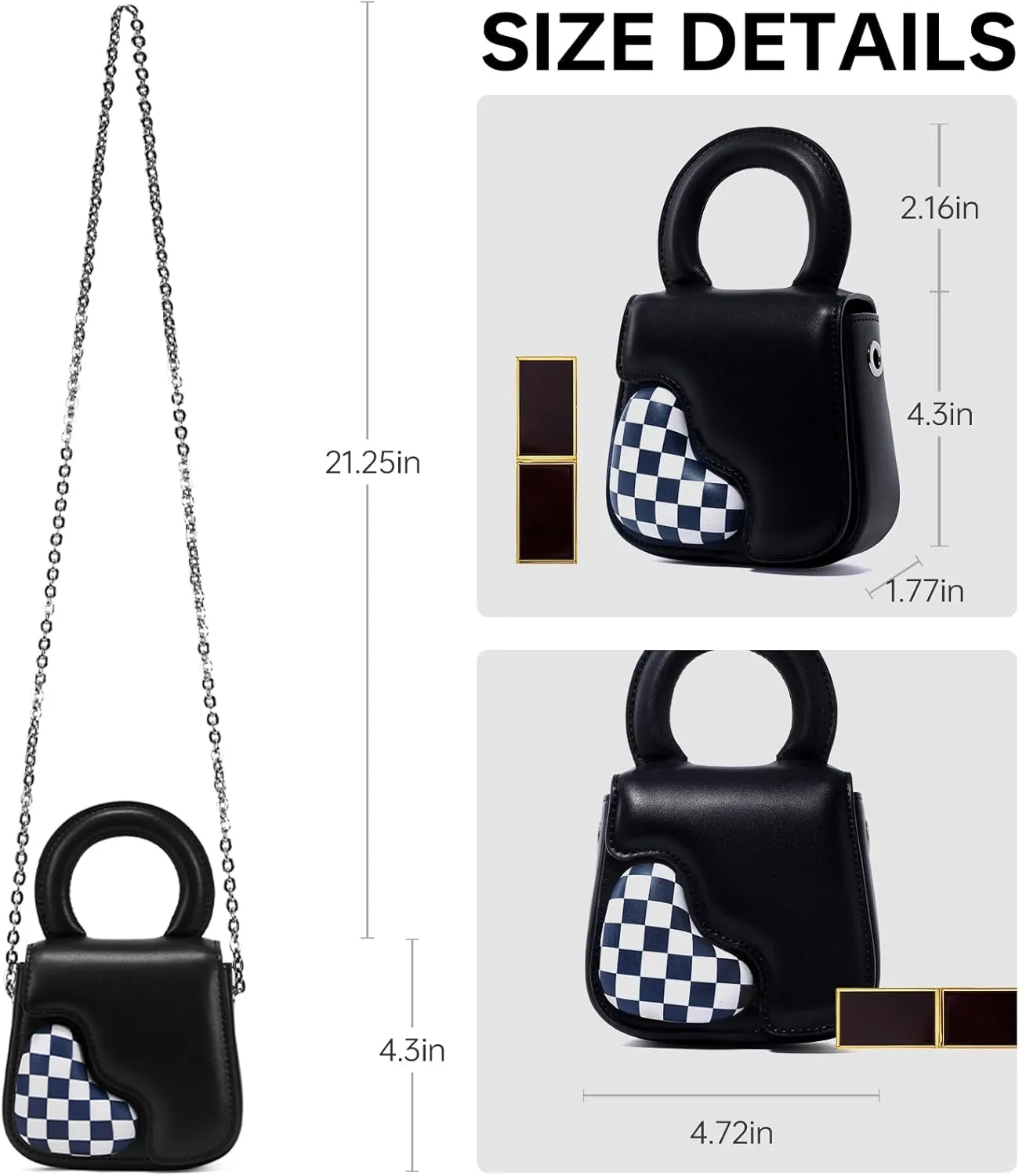 LA'FESTIN Mini Crossbody Bag for Women, Heart-Shape Leather Top-Handle Handbag with Heart-shape Mirrors & Long Chain Strap