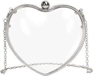 LAKSMI Women Small Clear Acrylic Evening Clutch Bags Heart Shaped Cute Handbag Purses with Chain Strap