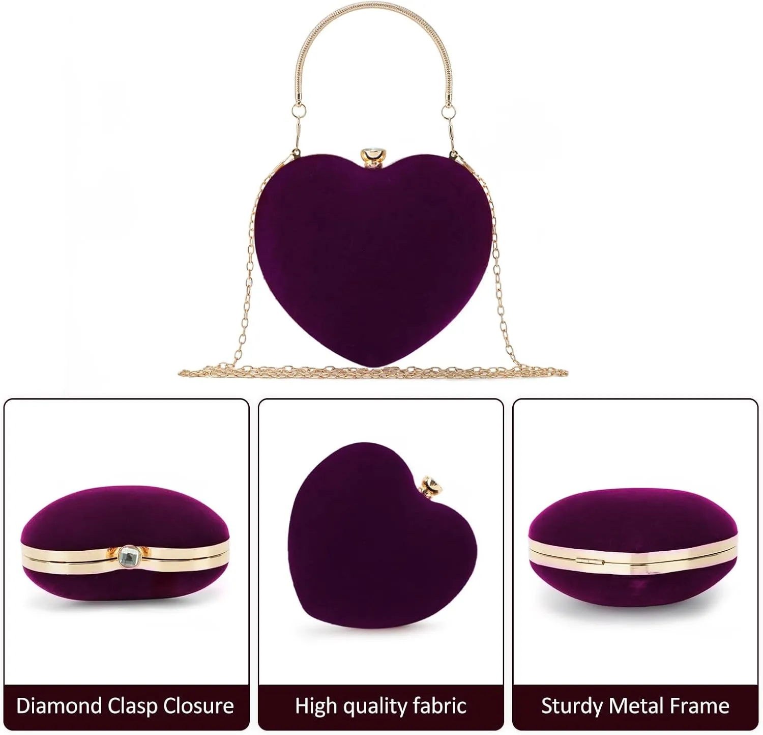 Lanpet Women Heart Shaped Evening Bag Mini Clutch Purse Chain Strap Shoulder Bag Handbag for Wedding Cocktail Party …
