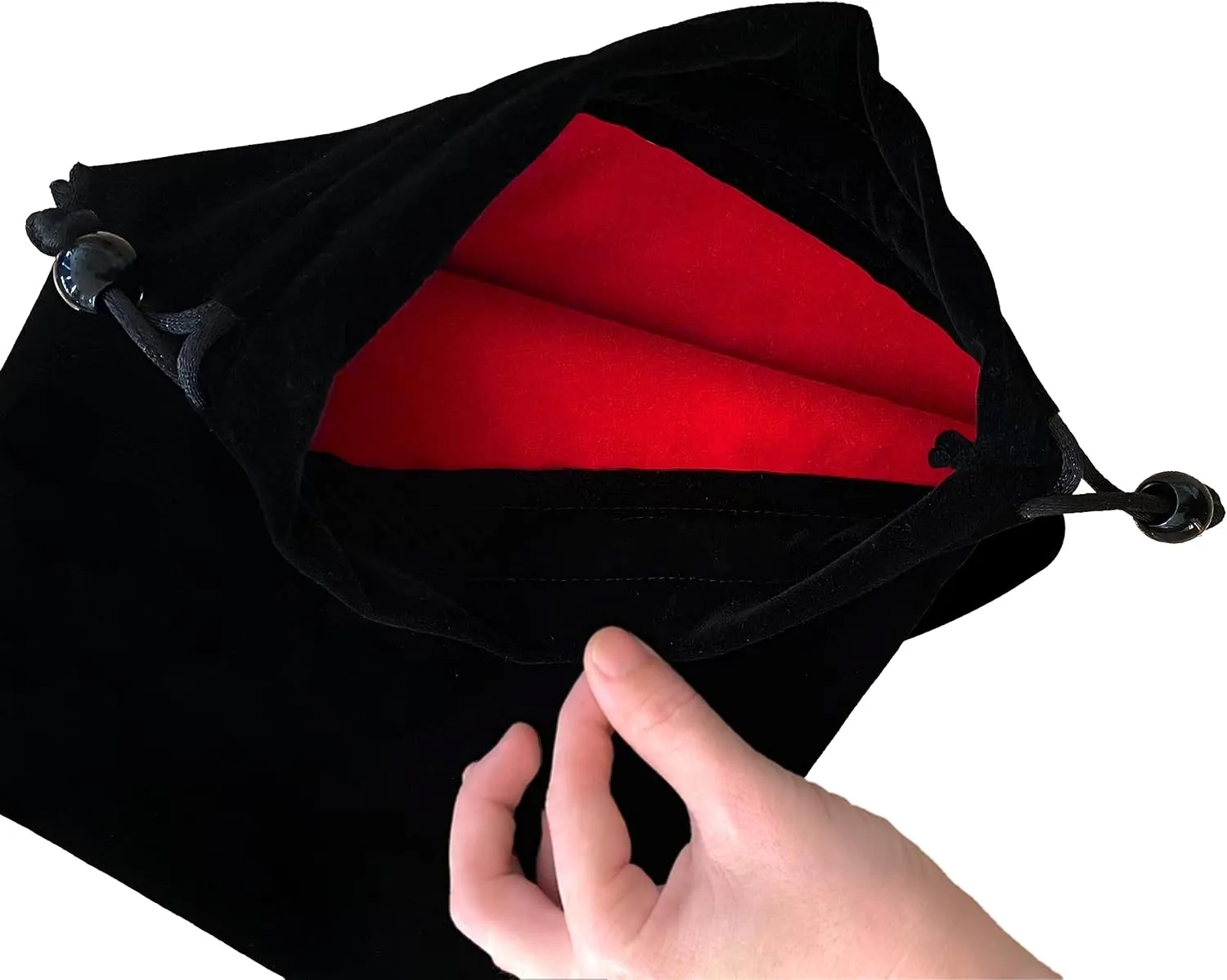 Large Black Velvet Drawstring Pouch, Red Velvet Lining Inside, 9 x 11.4 inches. Great Bag for Organizing and Storage at Home or When Traveling. Great for Gifts, Makeup, Jewelry, Game Accessories