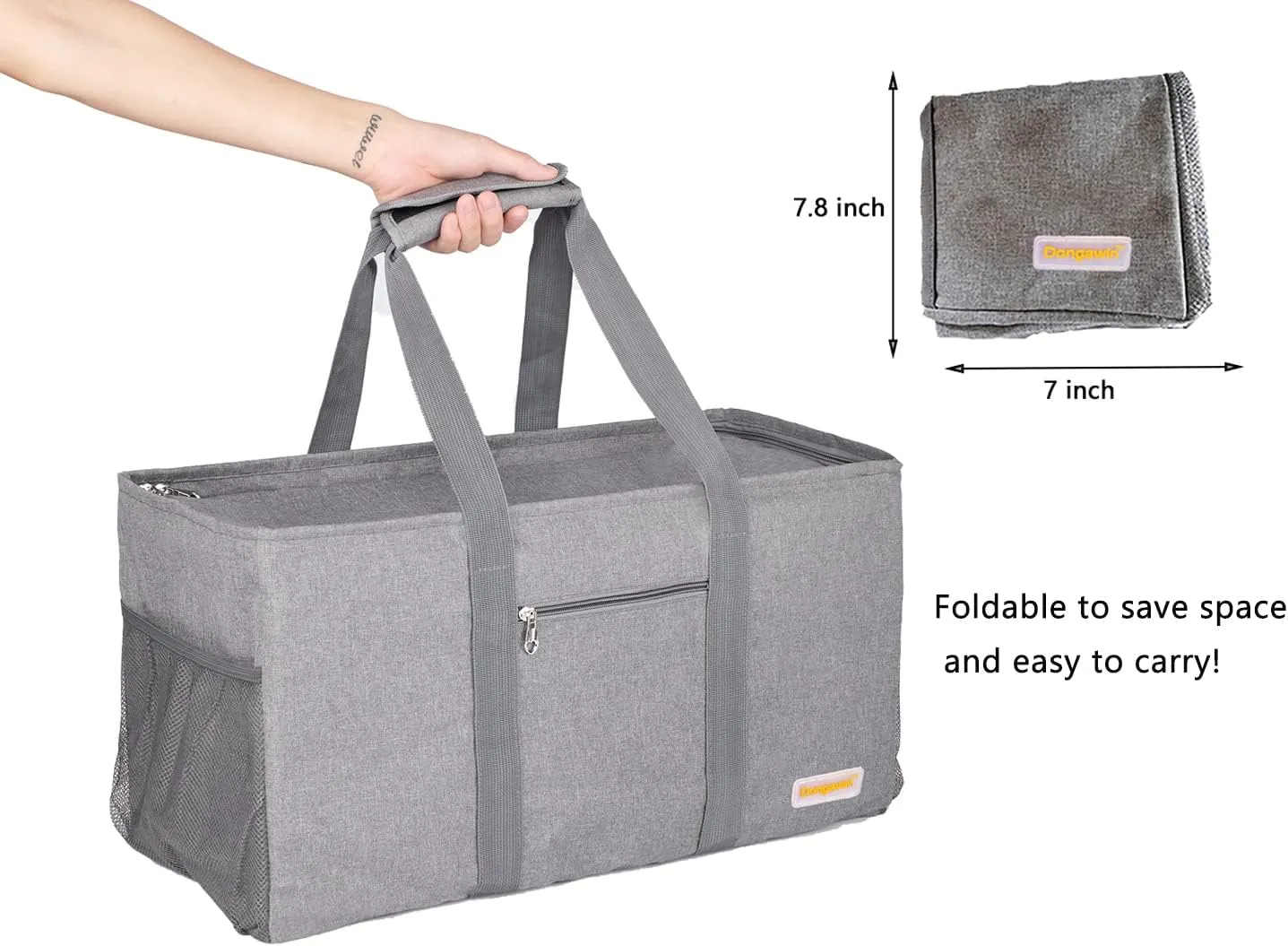 Large Utility Tote, Waterproof Beach & Picnic Bag, Foldable & Reusable Storage