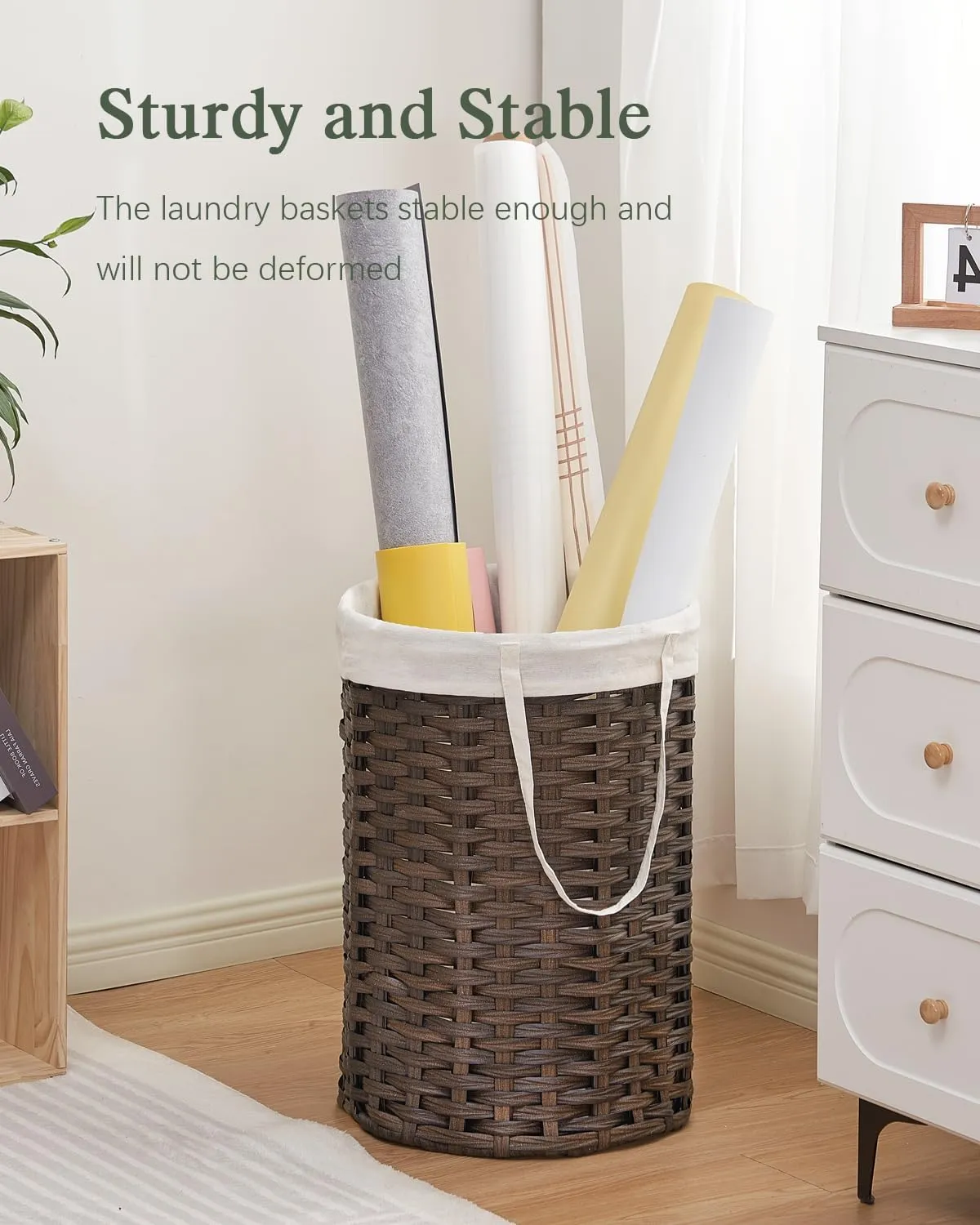 Laundry Hamper Laundry Basket Round 19.0 Gal (72 L) Handwoven Rattan Laundry Basket, Large Wicker Laundry Hamper with Removable Laundry Bag Handles 2 Mesh Bags for Bathroom Living Room Brown