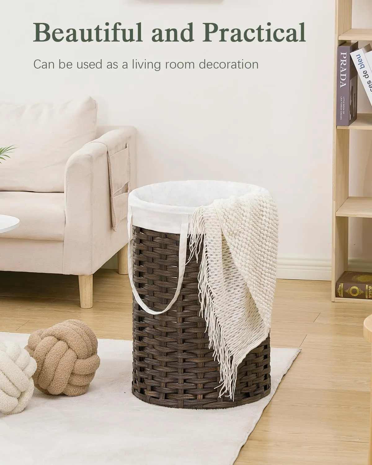 Laundry Hamper Laundry Basket Round 19.0 Gal (72 L) Handwoven Rattan Laundry Basket, Large Wicker Laundry Hamper with Removable Laundry Bag Handles 2 Mesh Bags for Bathroom Living Room Brown