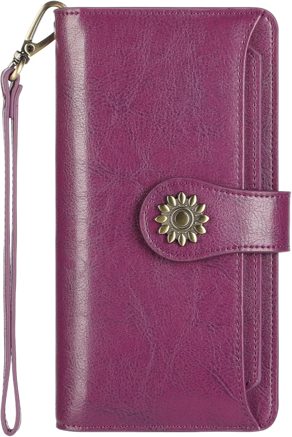 Lavemi Womens Genuine Leather Large Capacity RFID Blocking Wallets Clutch Card Holder With Wristlet Strap