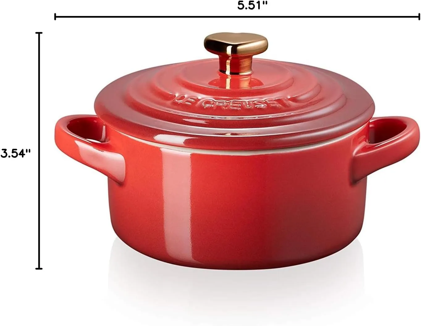 Le Creuset Stoneware Mini Round Cocotte, 8oz., Cerise with Gold Heart Knob