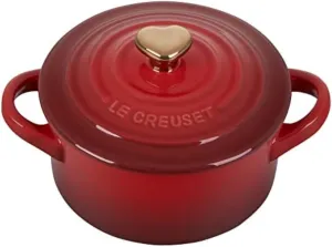 Le Creuset Stoneware Mini Round Cocotte, 8oz., Cerise with Gold Heart Knob