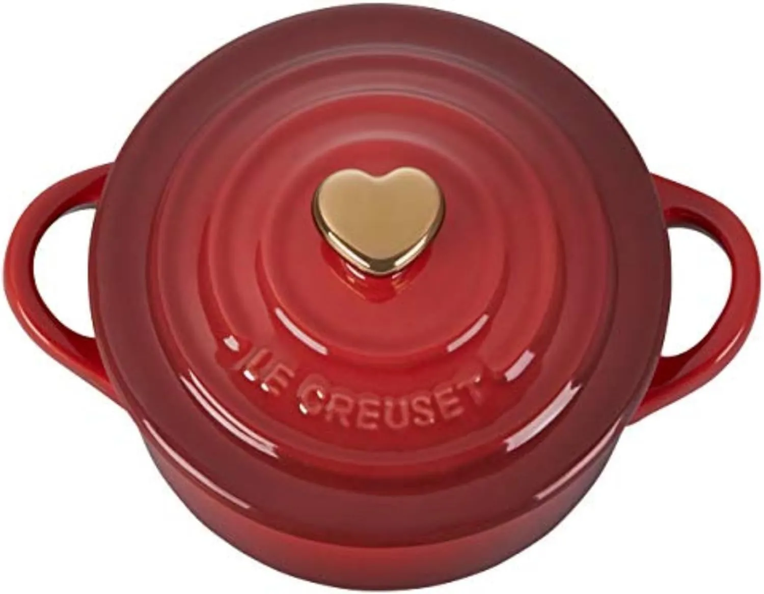Le Creuset Stoneware Mini Round Cocotte, 8oz., Cerise with Gold Heart Knob