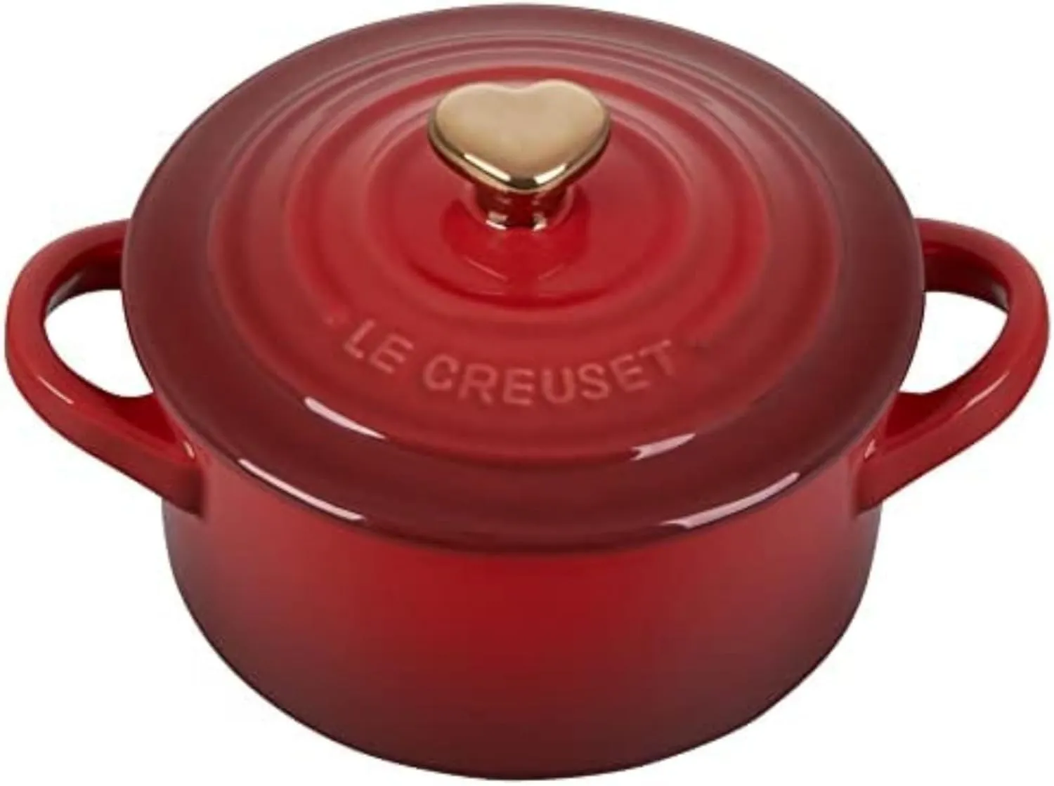 Le Creuset Stoneware Mini Round Cocotte, 8oz., Cerise with Gold Heart Knob