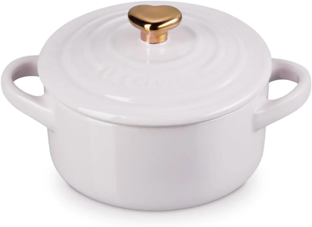 Le Creuset Stoneware Mini Round Cocotte, 8oz., Shallot with Gold Heart Knob