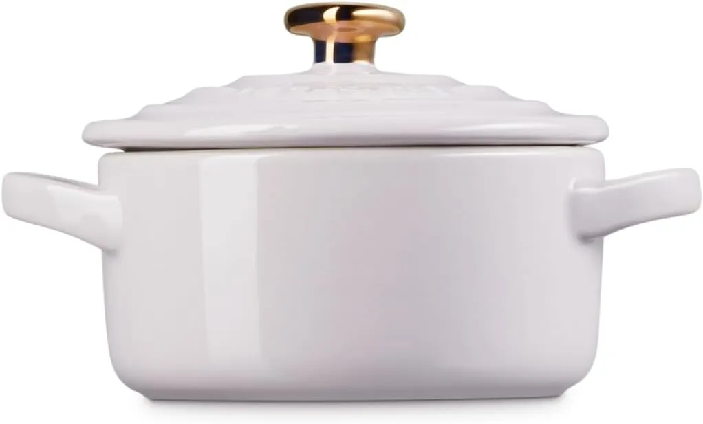 Le Creuset Stoneware Mini Round Cocotte, 8oz., Shallot with Gold Heart Knob