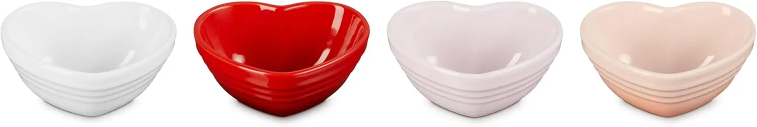 Le Creuset Stoneware Set Of 4 Mini Heart Pinch Bowl, Multi Color
