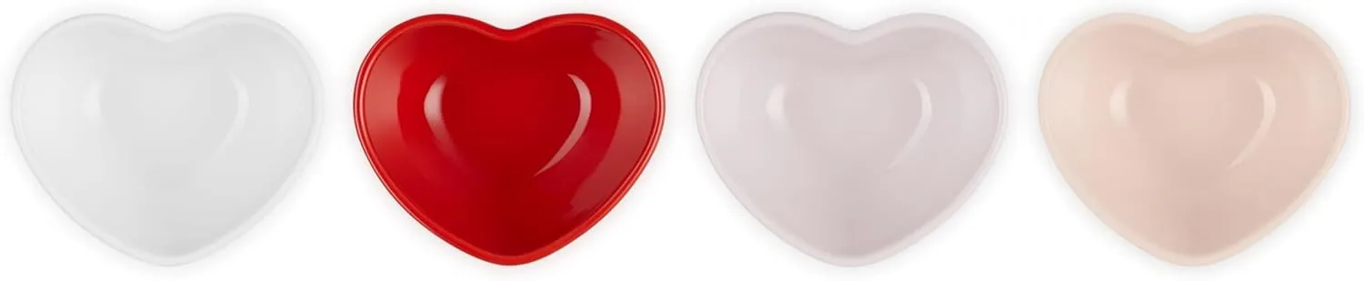 Le Creuset Stoneware Set Of 4 Mini Heart Pinch Bowl, Multi Color