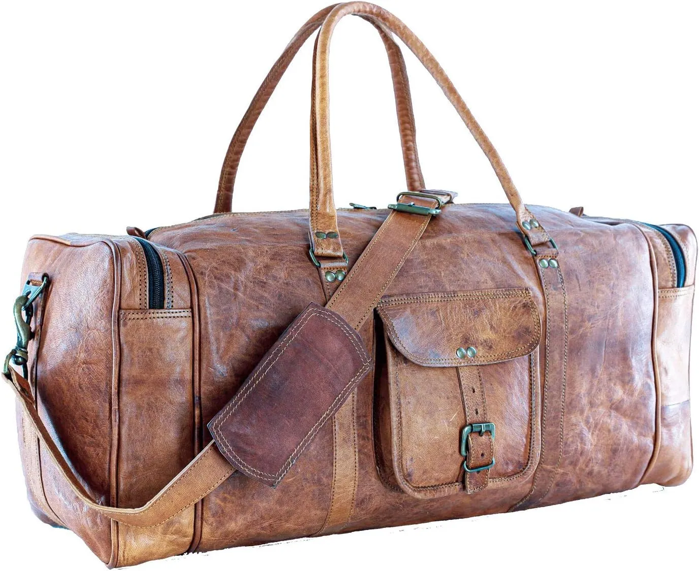 Leather 24 inch Duffel Bag Travel Sports Overnight Weekend Leather Duffle Bag for Gym Sports Cabin Holdall bag