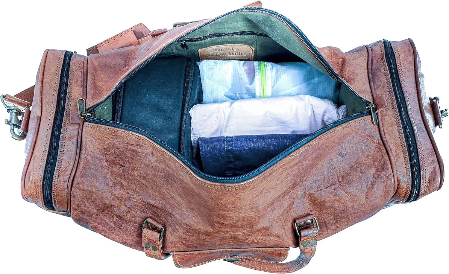 Leather 24 inch Duffel Bag Travel Sports Overnight Weekend Leather Duffle Bag for Gym Sports Cabin Holdall bag