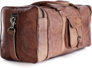 Leather 24 inch Duffel Bag Travel Sports Overnight Weekend Leather Duffle Bag for Gym Sports Cabin Holdall bag