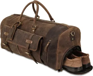 Leather Duffel Bag 28 inch Large Travel Bag Gym Sports Overnight Weekender Bag by Komal's Passion Leather (Distressed Tan Shoe Pocket)