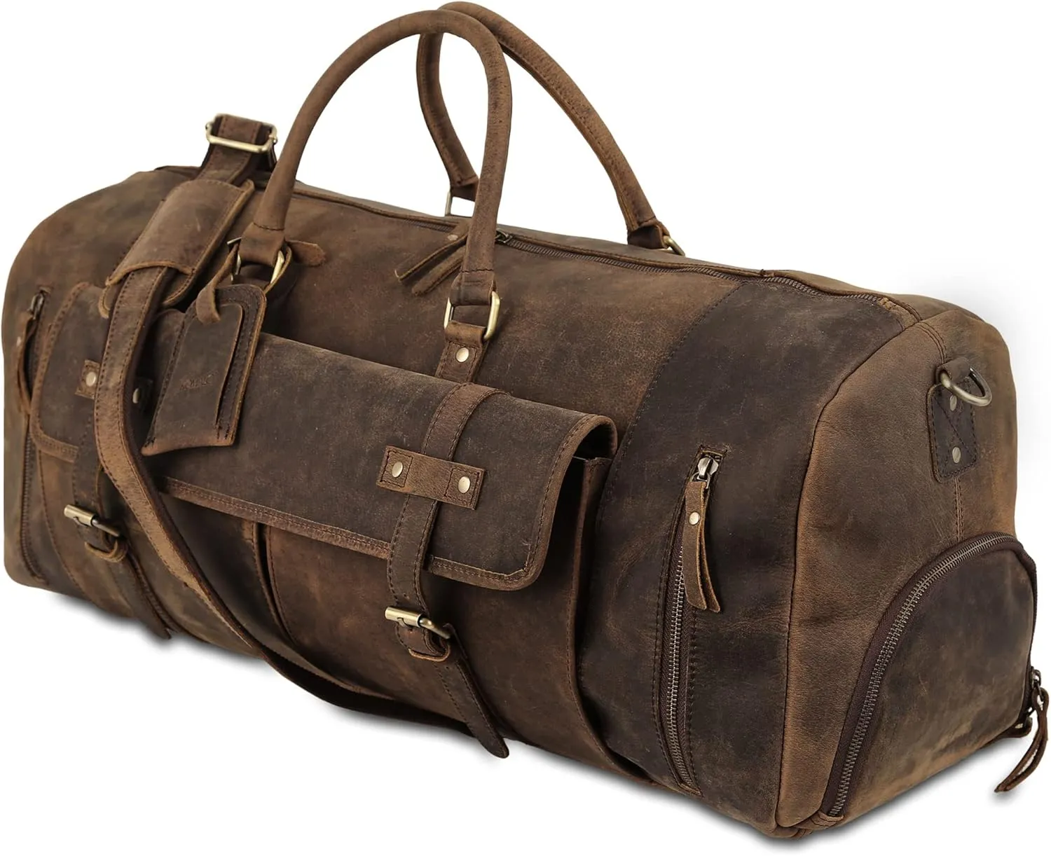 Leather Duffel Bag 28 inch Large Travel Bag Gym Sports Overnight Weekender Bag by Komal's Passion Leather (Distressed Tan Shoe Pocket)