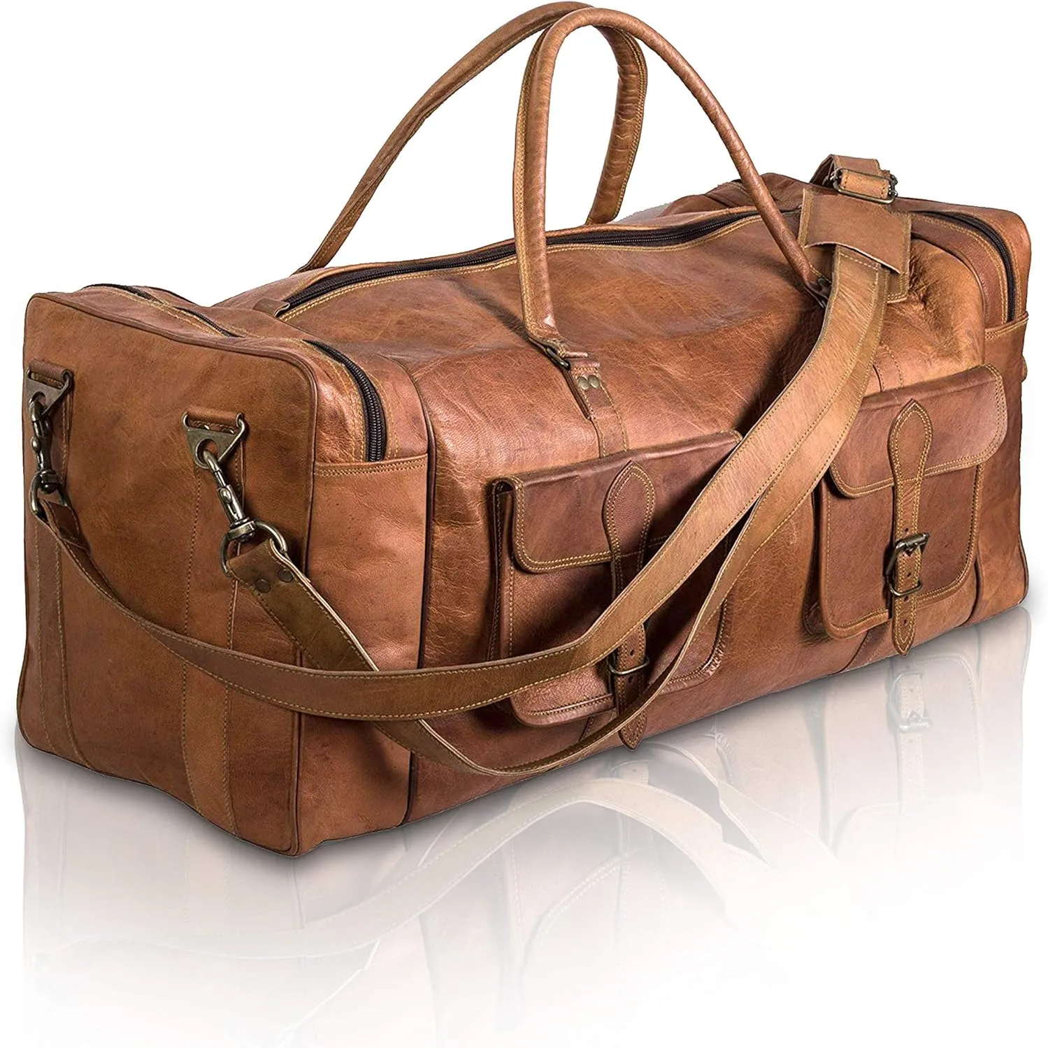 Leather Duffel Bag 32 inch Large Travel Bag Gym Sports Overnight Weekender Bag by Komal s Passion Leather (30 inch)