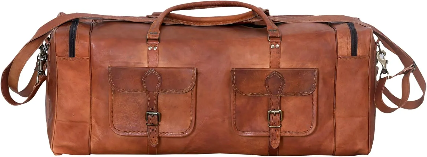 Leather Duffel Bag 32 inch Large Travel Bag Gym Sports Overnight Weekender Bag by Komal s Passion Leather (30 inch)