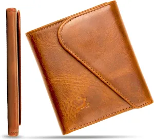 Leather RFID Wallet for Men, Slim Leather Mens Wallet, Handcraft Men's Wallets, Card Cases & Money Organizers, Magnetic Closure Sleek RFID Blocking Thin Mens Wallets with 9-12 Card Slots & Gift Box