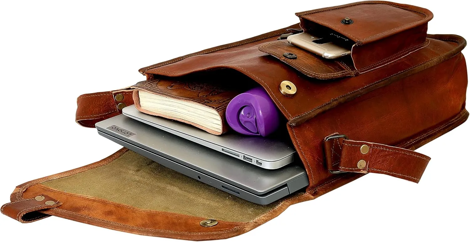 Leather Satchel Tablet Bag Laptop Case Office Briefcase Messenger Gift for Men Computer Distressed Shoulder Bag