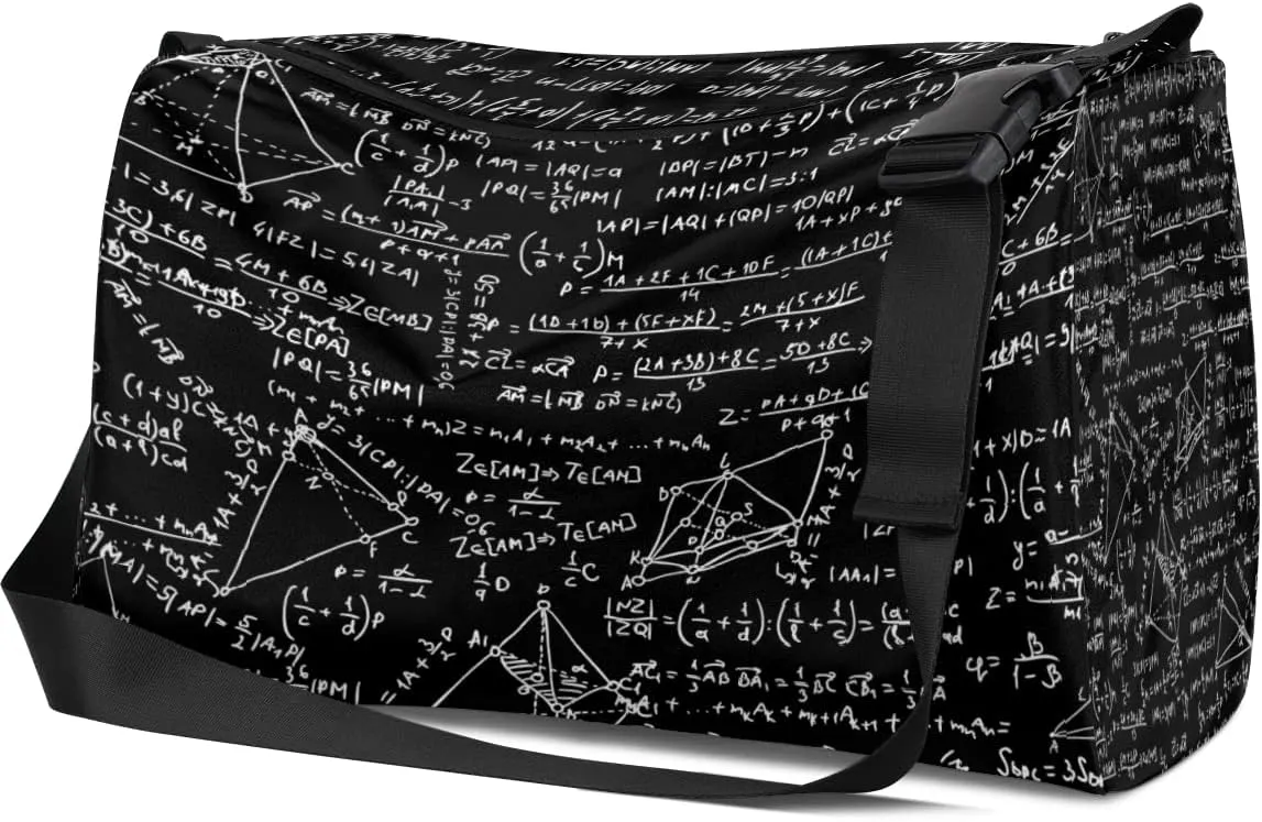 Leather Sport Gym Bag Mathematical Formula Pattern Weekender Bag for Women and Men Carry On Bag Math Pattern Travel Duffel Bag