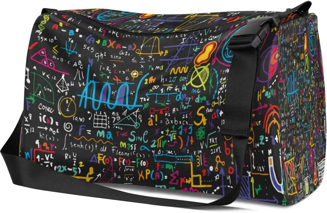 Leather Sport Gym Bag Mathematical Formula Pattern Weekender Bag for Women and Men Carry On Bag Mathematical Formula Travel Duffel Bag