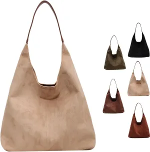 Leather Tote Bag,Versatile Office & Travel Handbag,Tiaastaps Brown Tote Bag,Suede Bohemian Bags,Office Suede Shoulder Bag