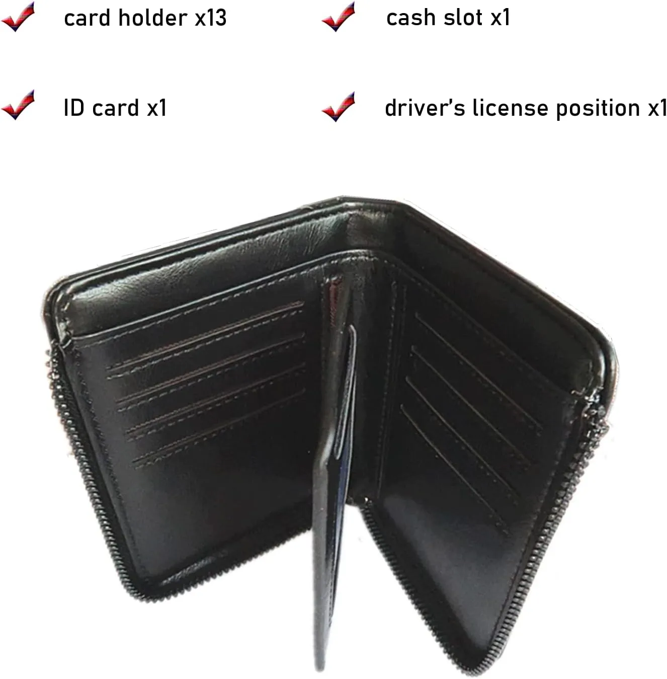 Leather Wallet for Men with zipper, RFID blocking bifold wallets with Separate ID Card window Cartera Para Hombre(black)