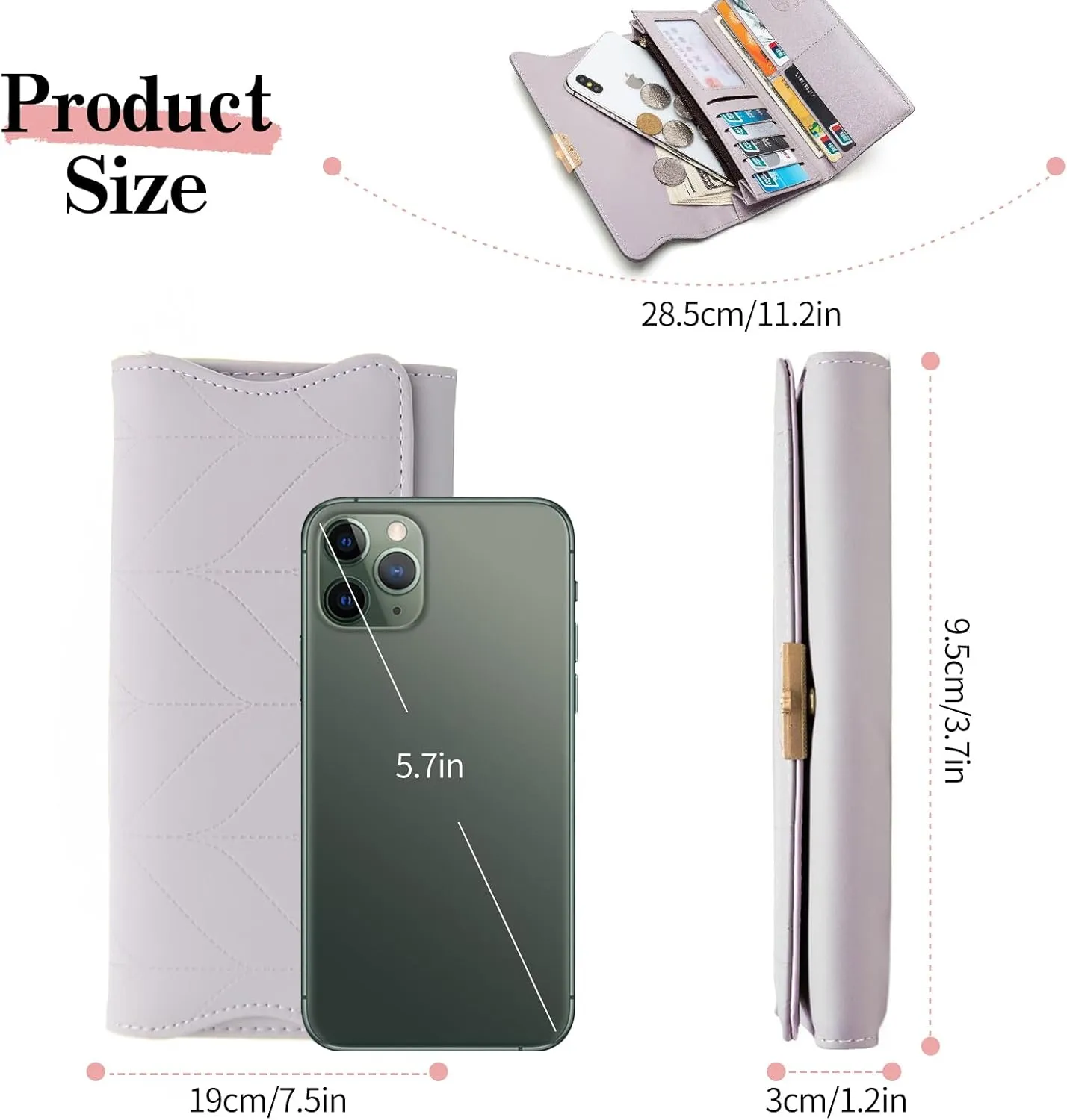 Leather Wallet for Women Trifold Womens' RFID Blocking Wallet Card Holder Purse Clutch with Zipper Coin Pocket,Light Purple