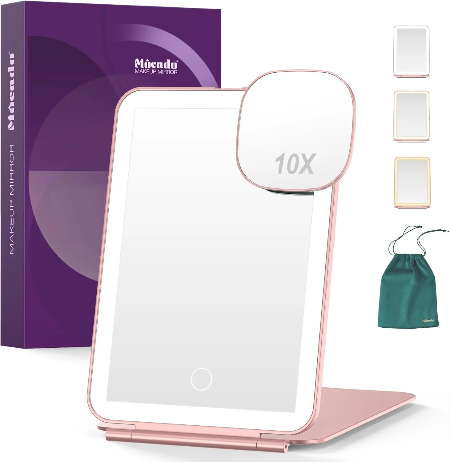 LED Foldable Travel Makeup Mirror - 5x7 inches 3 Colors Light Modes USB Rechargeable Touch Screen, Portable Tabletop Cosmetic for Travel, Cosmetic, Office (Rose Gold)