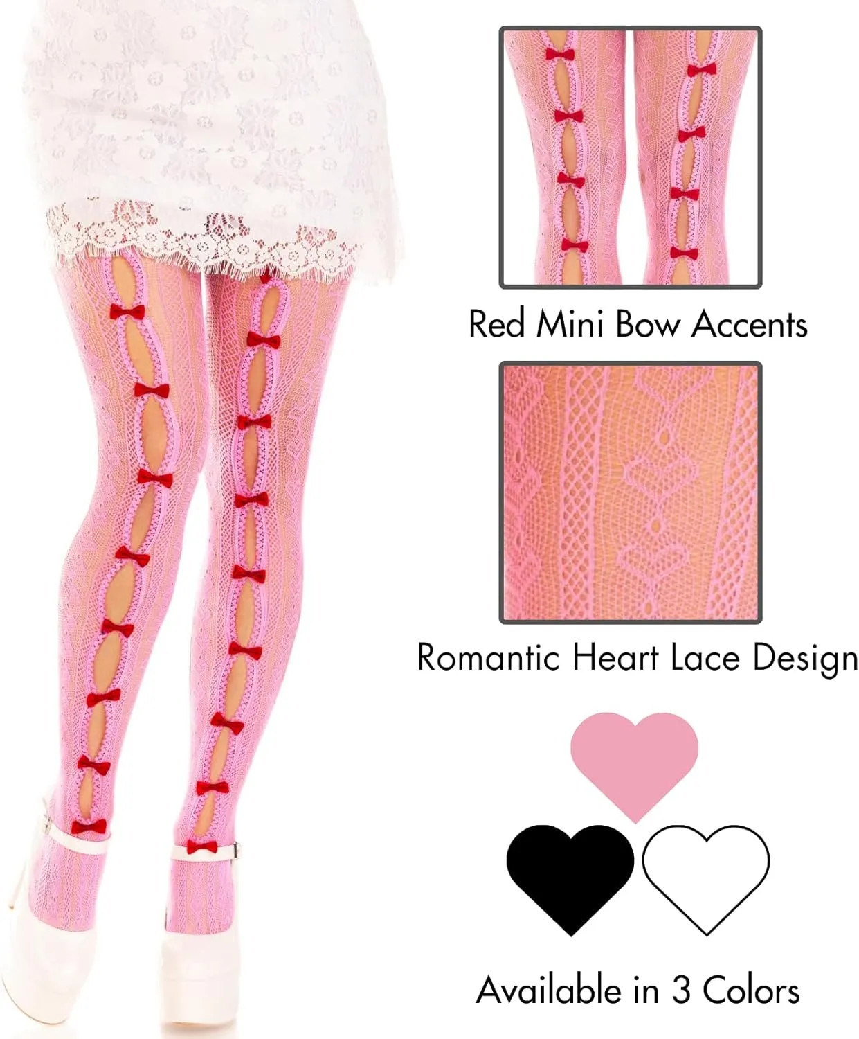 Leg Avenue Womens Sweetheart Striped Net Tights With Keyhole and Mini Bow Detail