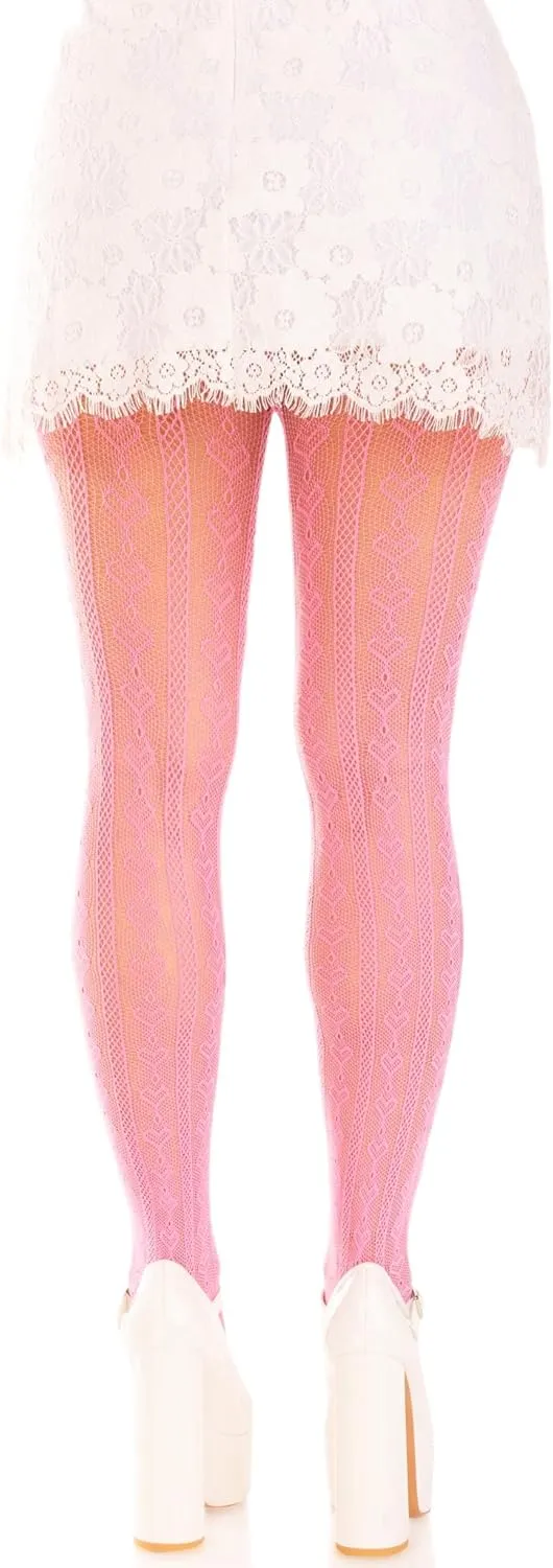 Leg Avenue Womens Sweetheart Striped Net Tights With Keyhole and Mini Bow Detail
