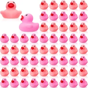 Lenwen 100 Pcs Mini Rubber Ducks 1.57" Rubber Ducks Bulk Baby Shower Party Favors Squeak & Float Duckies Pool Bath Toys for Kids Boys Girls Birthday Gifts Classroom Carnival Prizes(Pink, Rose Red)