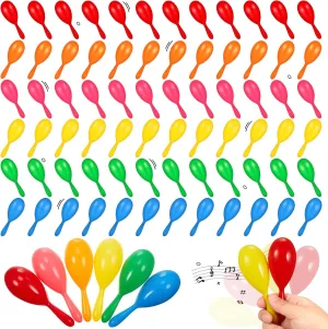 Lenwen 120 Pcs 4 Inch Mini Maracas for Kids Mexican Fiesta Cinco De Mayo Party Favors Plastic Neon Maracas Shakers Noisemaker for Birthday Mexican Party Classroom Musical Instruments