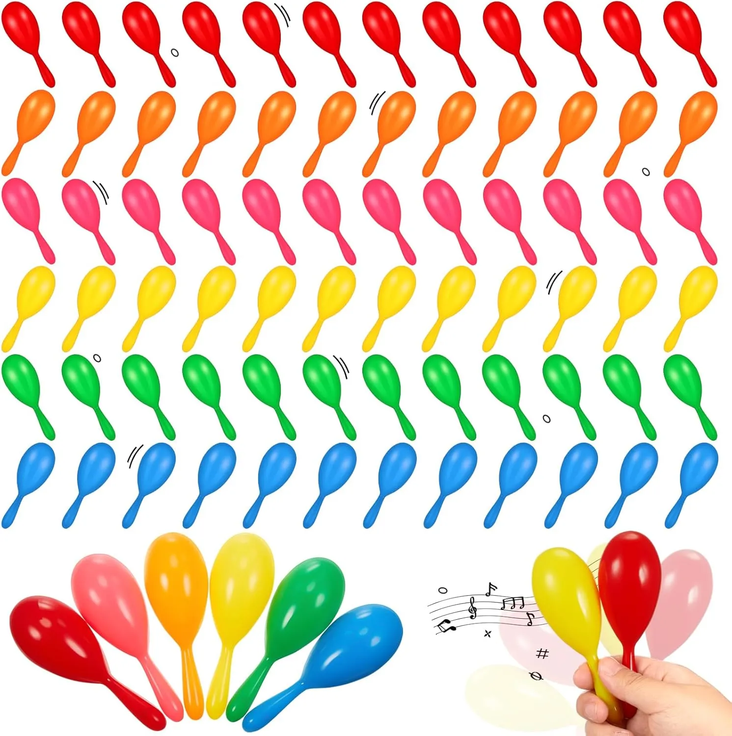 Lenwen 120 Pcs 4 Inch Mini Maracas for Kids Mexican Fiesta Cinco De Mayo Party Favors Plastic Neon Maracas Shakers Noisemaker for Birthday Mexican Party Classroom Musical Instruments