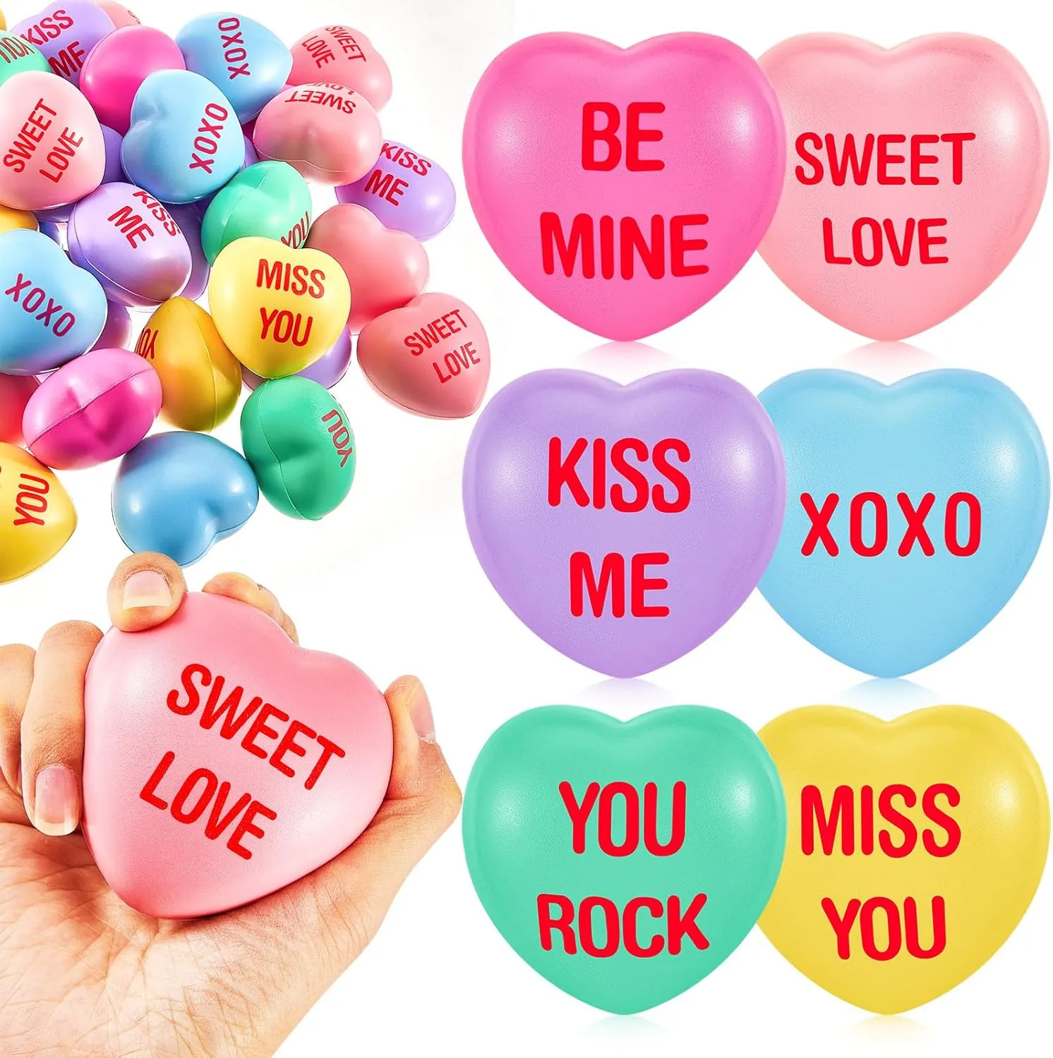 Libima 60 Pcs Valentine's Day Heart Stress Balls Bulk Relief Heart Shape Stress Ball Squeeze Mini Foam Balls, Valentines Day Gifts for Birthday Holiday Office Present Fillers, 6 Colors(2.76 inch)