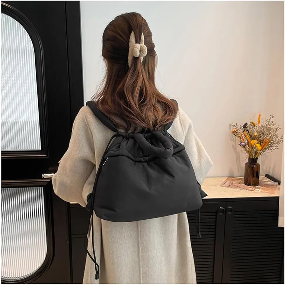 Lightweight Adjustable Cloud Backpack for Women, Multi-Way Carry Cotton Tote Bag with Magnetic Closure,Stylish Daypack (Black)