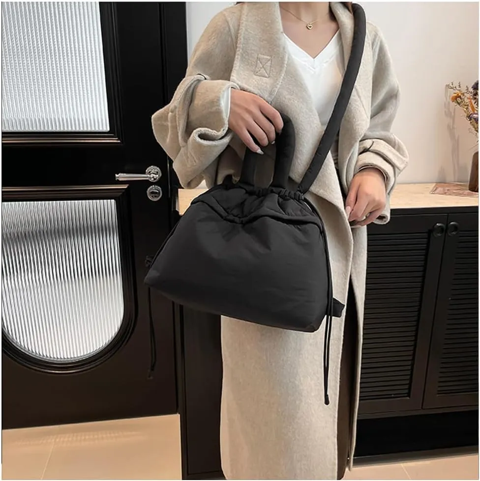 Lightweight Adjustable Cloud Backpack for Women, Multi-Way Carry Cotton Tote Bag with Magnetic Closure,Stylish Daypack (Black)