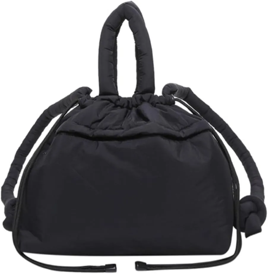 Lightweight Adjustable Cloud Backpack for Women, Multi-Way Carry Cotton Tote Bag with Magnetic Closure,Stylish Daypack (Black)