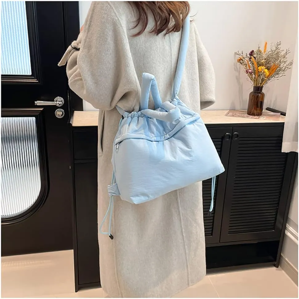Lightweight Adjustable Cloud Backpack for Women, Multi-Way Carry Cotton Tote Bag with Magnetic Closure,Stylish Daypack (Blue)
