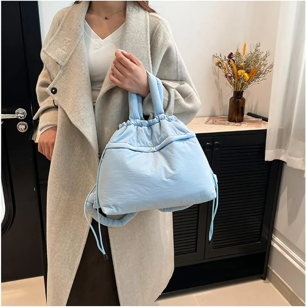 Lightweight Adjustable Cloud Backpack for Women, Multi-Way Carry Cotton Tote Bag with Magnetic Closure,Stylish Daypack (Blue)