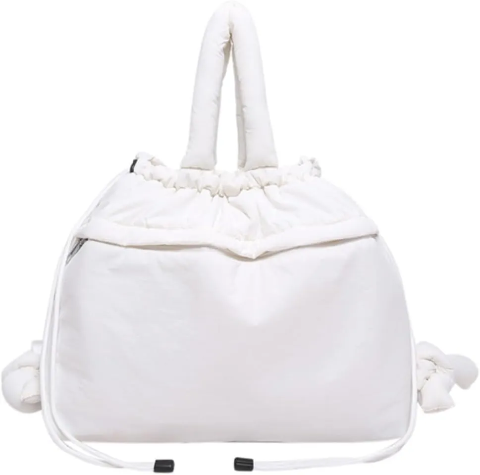 Lightweight Adjustable Cloud Backpack for Women, Multi-Way Carry Cotton Tote Bag with Magnetic Closure,Stylish Daypack (White)