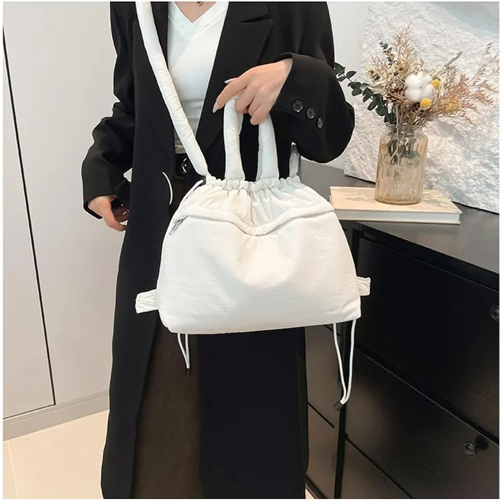 Lightweight Adjustable Cloud Backpack for Women, Multi-Way Carry Cotton Tote Bag with Magnetic Closure,Stylish Daypack (White)