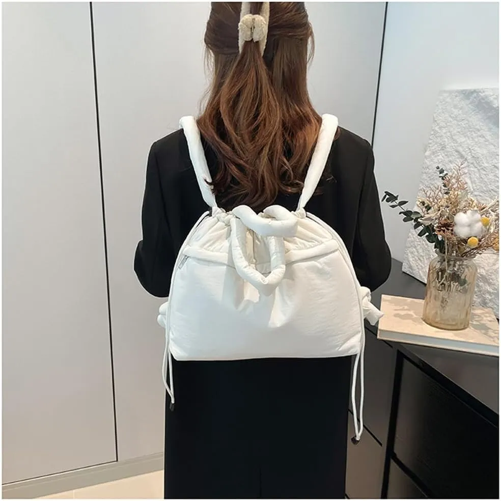 Lightweight Adjustable Cloud Backpack for Women, Multi-Way Carry Cotton Tote Bag with Magnetic Closure,Stylish Daypack (White)