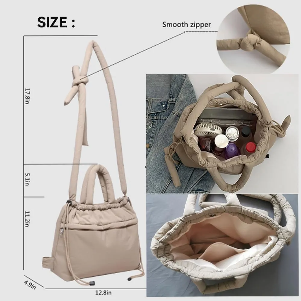 Lightweight Adjustable Cloud Backpack for Women, Multi-Way Carry Cotton Tote Bag with Magnetic Closure,Stylish Daypack (White)
