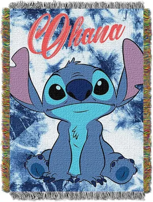 Lilo & Stitch, "Shibori Stitch" Woven Tapestry Throw Blanket, 48" x 60", Multi Color